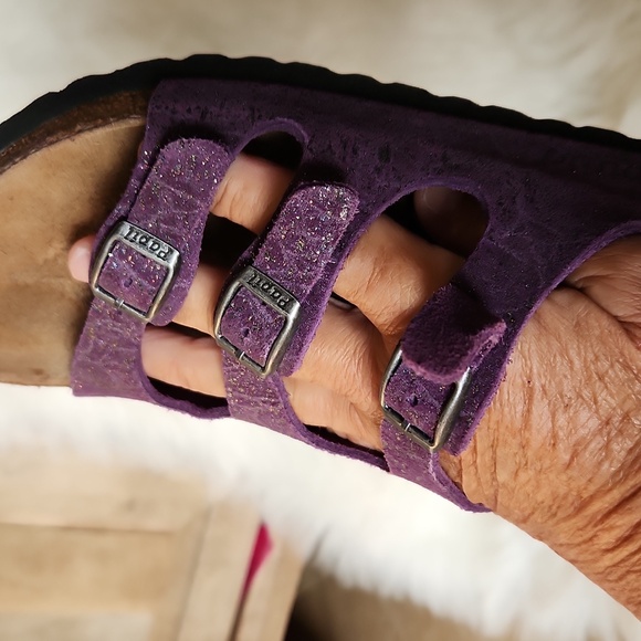 Papillio made By Birkenstock Purple Sparkle Suede Buckle Sandals - Picture 9 of 14